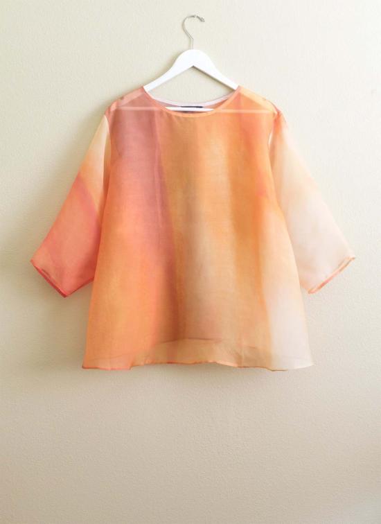  카렘 긴팔 티셔츠 아르나테 드롭 3/4 소매 프린트 오르간자 실크 탑 클로브 - KAAREM