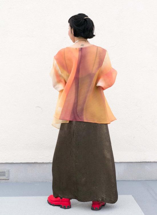  KAAREM 긴팔 티셔츠 카렘 아르나테 드롭 3/4 소매 프린트 오르간자 실크 탑 클로브 - OTHER BRANDS