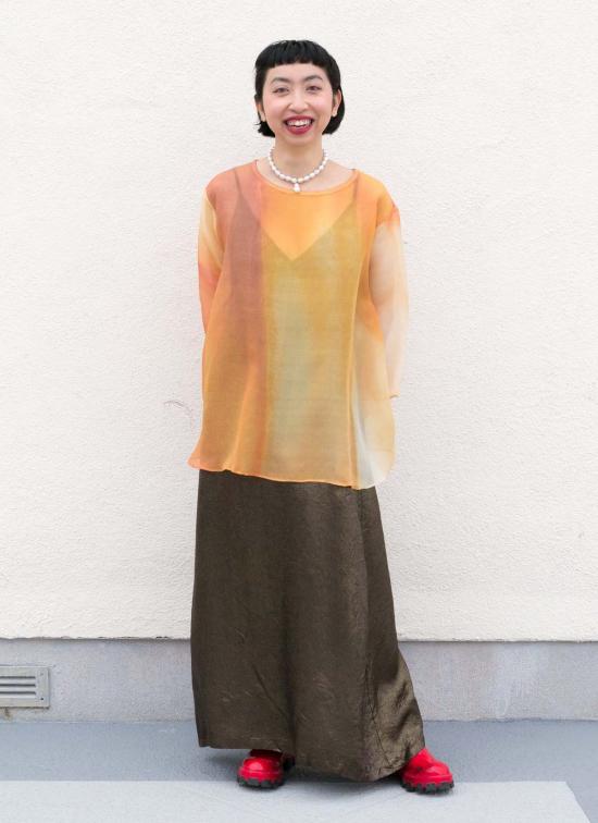  KAAREM 긴팔 티셔츠 카렘 아르나테 드롭 3/4 소매 프린트 오르간자 실크 탑 클로브 - OTHER BRANDS