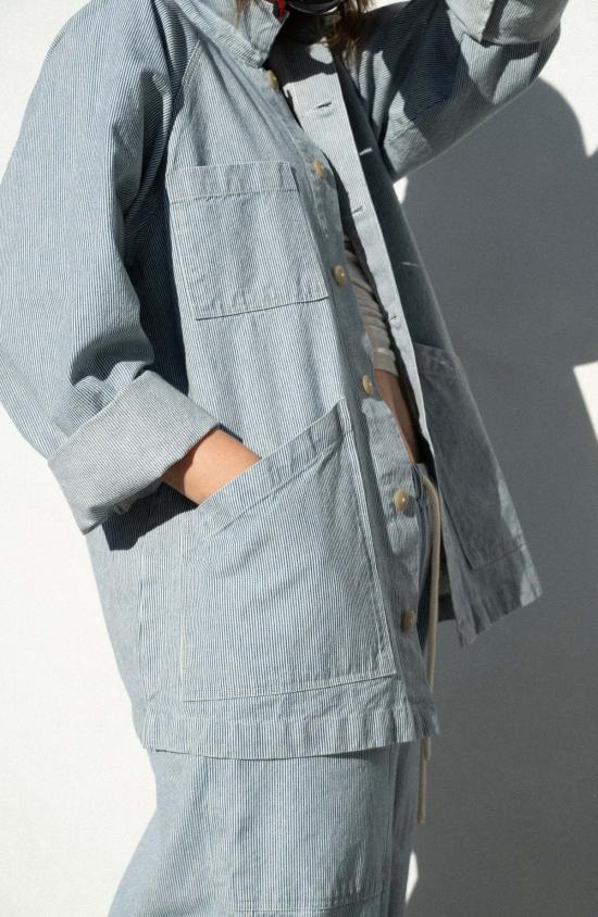  Neranese 데님 자켓 네라니즈 업스테이트 초어 코트 라이트 블루 스트라이프 - OTHER BRANDS