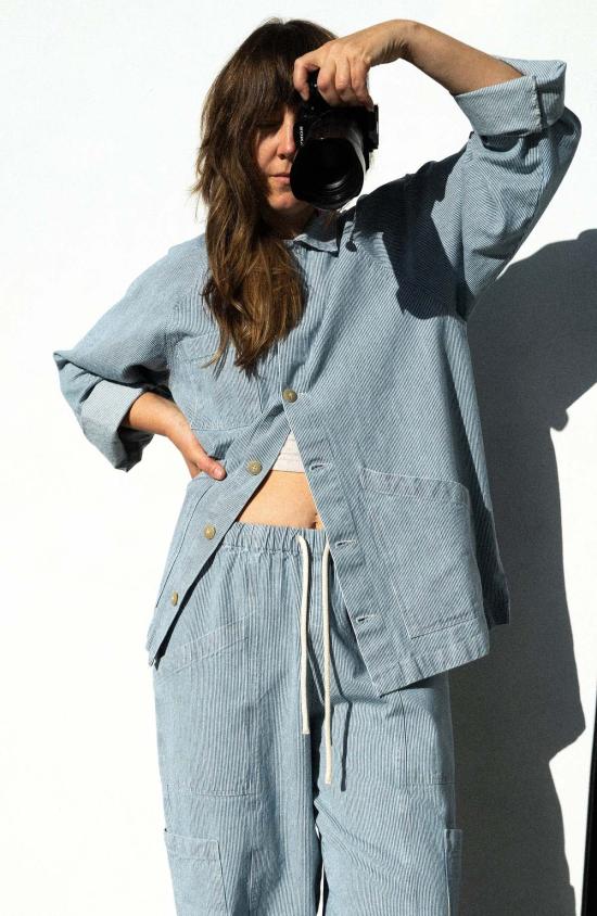  Neranese 데님 자켓 네라니즈 업스테이트 초어 코트 라이트 블루 스트라이프