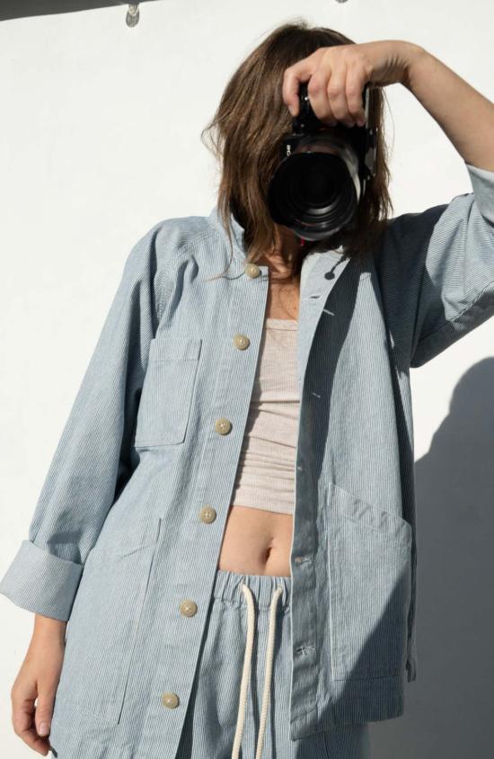  Neranese 데님 자켓 네라니즈 업스테이트 초어 코트 라이트 블루 스트라이프 - OTHER BRANDS