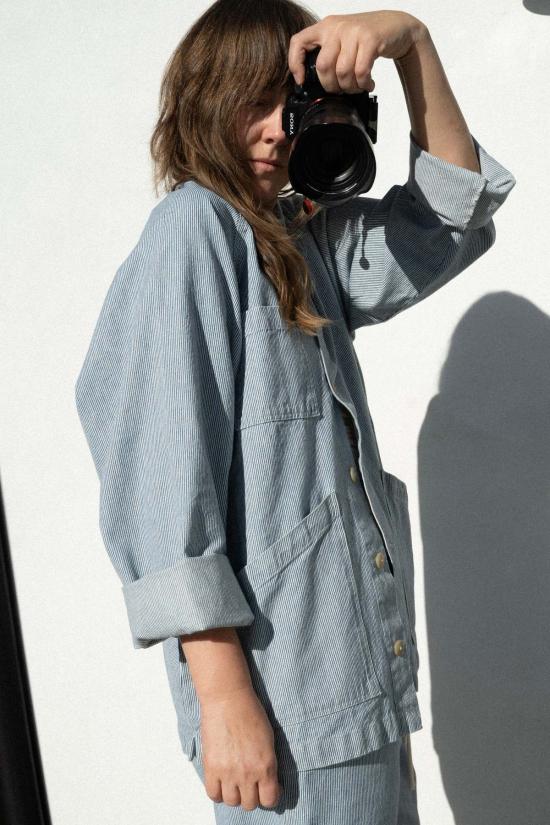  Neranese 데님 자켓 네라니즈 업스테이트 초어 코트 라이트 블루 스트라이프 - OTHER BRANDS