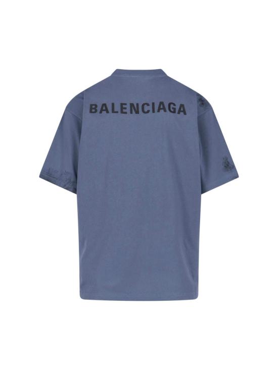  발렌시아가 반팔 티셔츠 블랙 티셔츠 블루 - BALENCIAGA