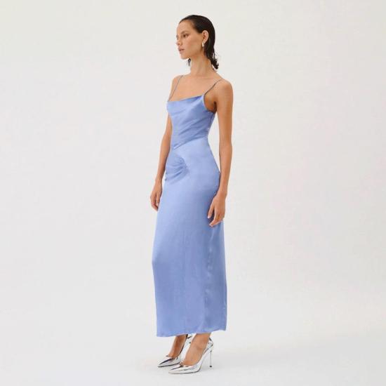  수보 롱 원피스 수부 밀레니아 카울넥 트위스트 스트랩 맥시 드레스 블루 - SUBOO