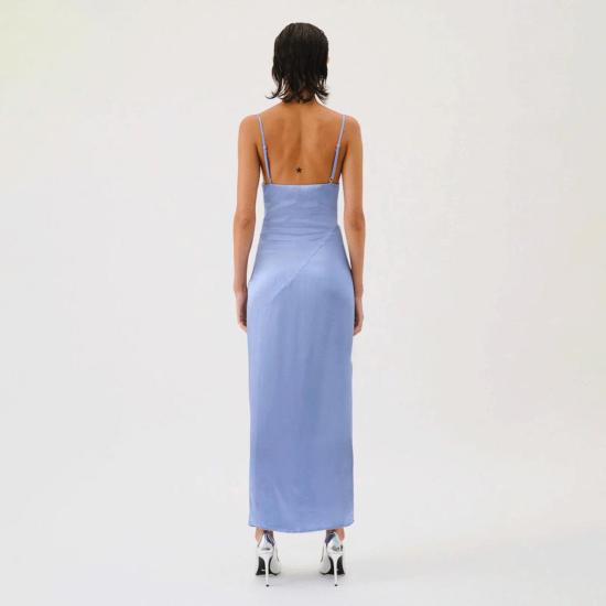 수보 롱 원피스 수부 밀레니아 카울넥 트위스트 스트랩 맥시 드레스 블루 - SUBOO
