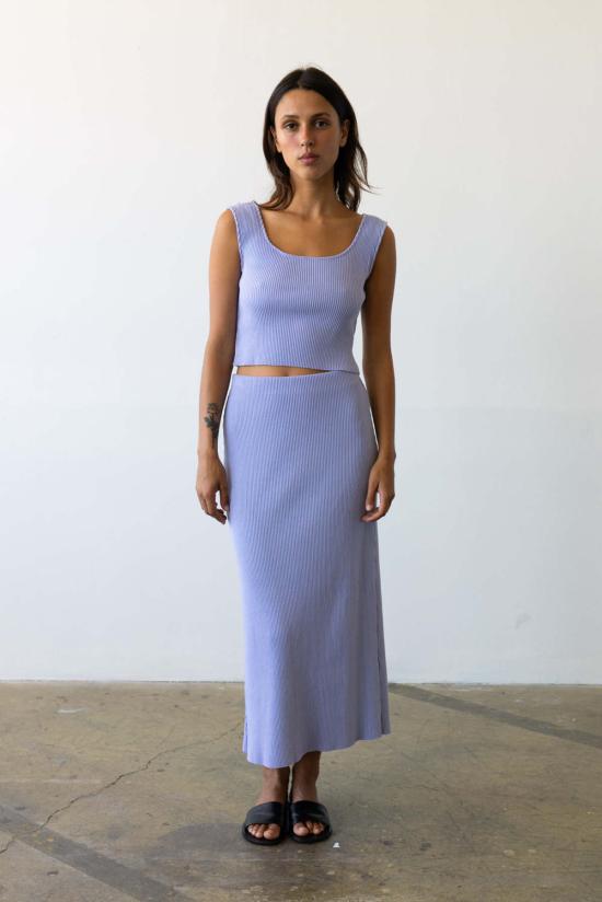  왈츠 미디 스커트 골지 니트  아이스 블루