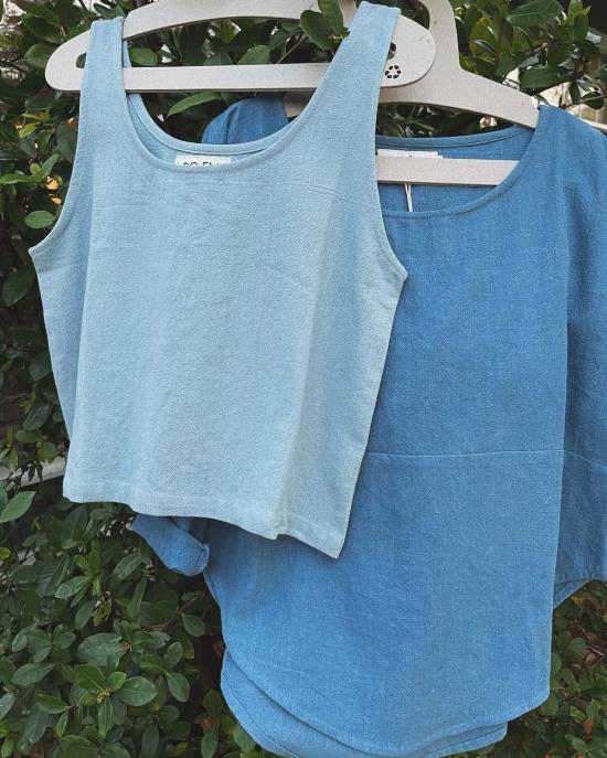  포엠 민소매 티셔츠 인디고 코튼 탱크탑 - PO EM