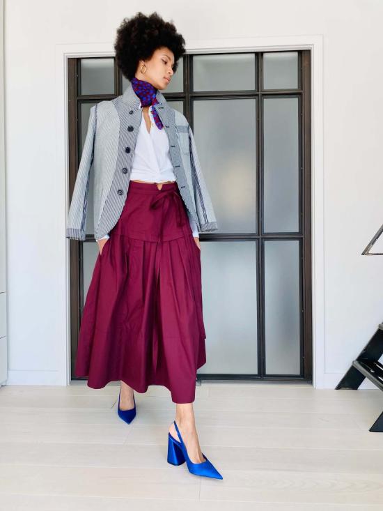  예세이트 머플러/스카프 예사엣 수비라 스카프 버건디/로얄 페블 프린트 - YESAET