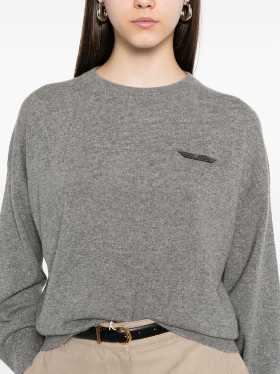  브루넬로 쿠치넬리 스웨터 디테일 크루넥  (그레이) - BRUNELLO CUCINELLI