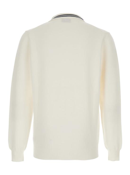  오트리 폴로 티셔츠 (Autry) 스트라이프 칼라 및 로고 자수 장식 긴팔 폴로 셔츠 (화이트) - AUTRY