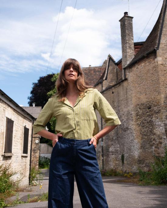  비비코 데님 팬츠 하퍼 와이드 레그 팬츠 - BIBICO