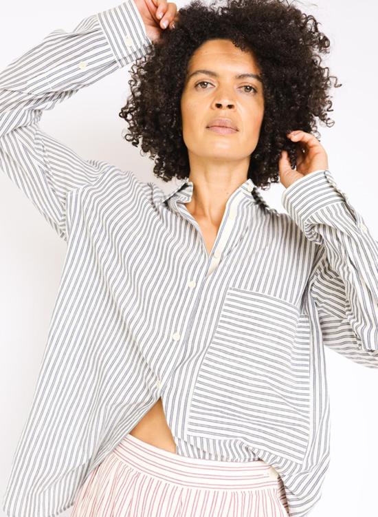  Seek Collective 셔츠 페이지 셔츠 네이비 인디고 스트라이프 - SEEK COLLECTIVE