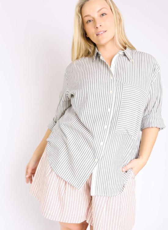  Seek Collective 셔츠 페이지 셔츠 네이비 인디고 스트라이프 - SEEK COLLECTIVE