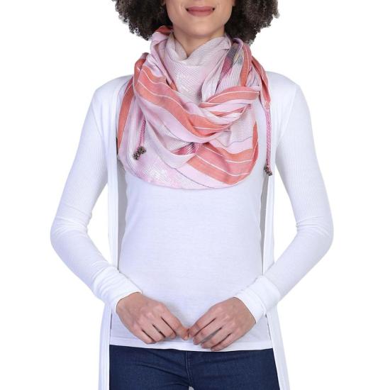  Vismaya 머플러/스카프 비스마야 쉬머 스트라이프 태슬 스카프 핑크 - OTHER BRANDS