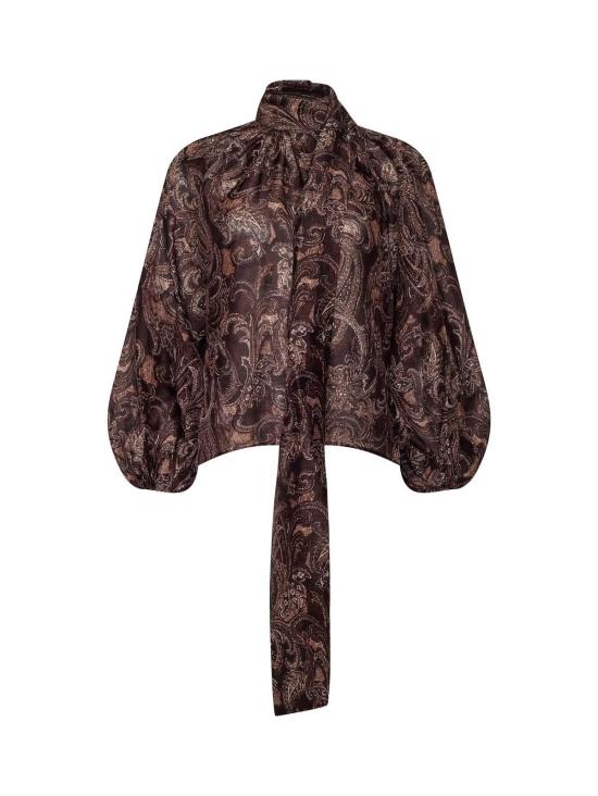  라장스 블라우스 레트 오버사이즈  브라운 에칭 페이즐리 - L'AGENCE