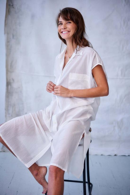  살루아 란제리 미디 원피스 그위네스 드레스 셔츠 블랙/화이트 - SALUA LINGERIE