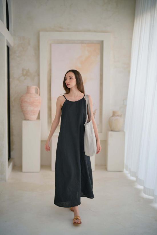  핑크 헤일리 롱 원피스 마야 린넨 드레스 블랙 - PINK HALEY