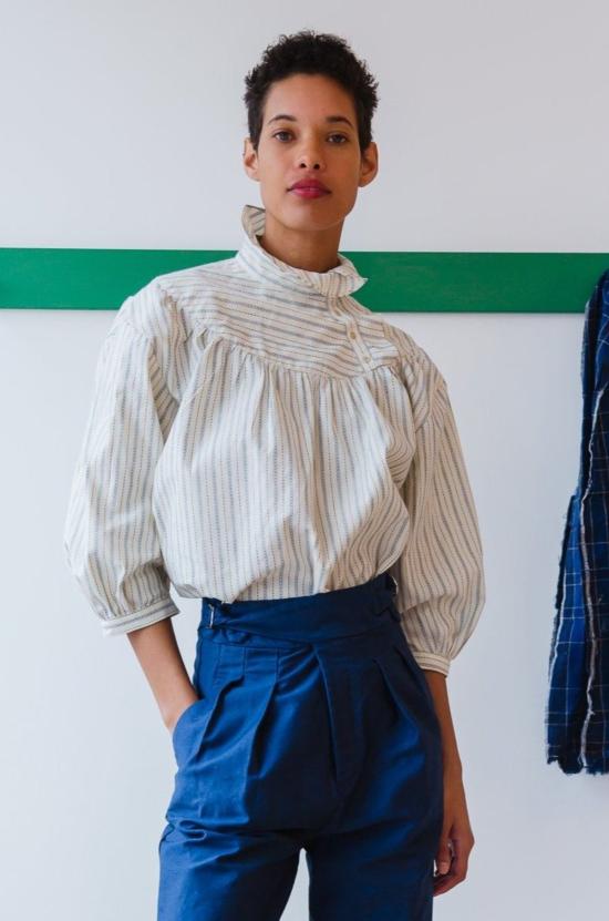  카론 칼라한 블라우스 캐론 캘러핸 클레어 탑 티커 스트라이프 - CARON CALLAHAN