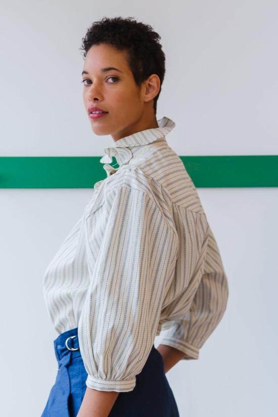  카론 칼라한 블라우스 캐론 캘러핸 클레어 탑 티커 스트라이프 - CARON CALLAHAN