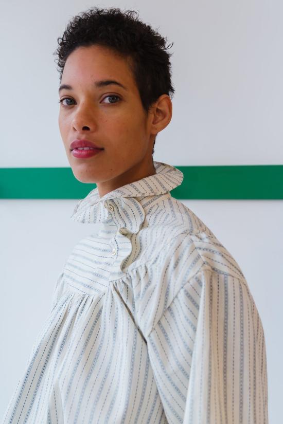  카론 칼라한 블라우스 캐론 캘러핸 클레어 탑 티커 스트라이프 - CARON CALLAHAN