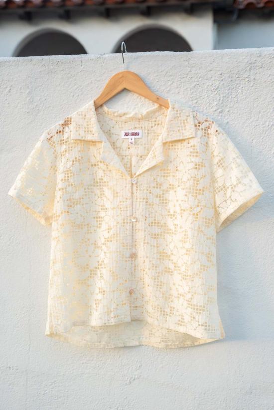  Jess Meany 셔츠 제스 미니 아이보리 레이스 라구나 라운지 셔츠 스캘럽 레이스