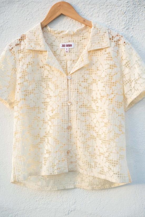  Jess Meany 셔츠 제스 미니 아이보리 레이스 라구나 라운지 셔츠 스캘럽 레이스 - JESS MEANY