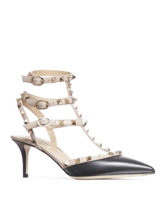  발렌티노 가라바니 힐/펌프스 투톤 레더 락스터드 펌프스 블랙 푸드르 - VALENTINO GARAVANI