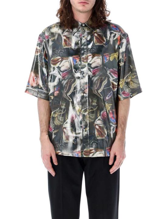  아크네 스튜디오 반팔 셔츠 광택 프린트  블랙 프린트