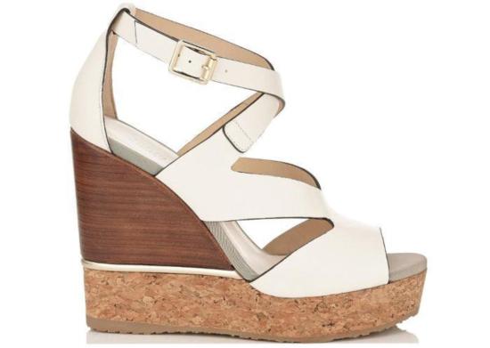  지미추 샌들 네이트 레더 코르크 웨지 라떼 믹스