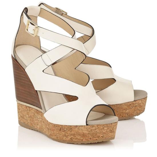  지미추 샌들 네이트 레더 코르크 웨지 라떼 믹스 - JIMMY CHOO