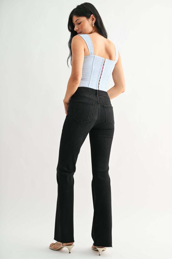  저스트 블랙 데님 데님 팬츠 가을 플레어 팬츠 - JUST BLACK DENIM