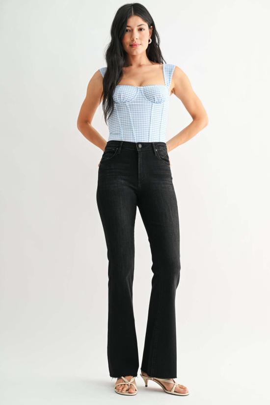  저스트 블랙 데님 데님 팬츠 가을 플레어 팬츠 - JUST BLACK DENIM