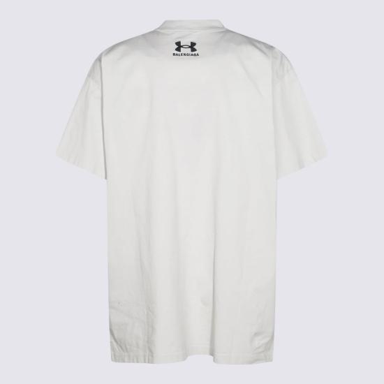  발렌시아가 반팔 티셔츠 초크 코튼 X 언더아머 오버사이즈 티셔츠 더티 화이트/블랙 - BALENCIAGA