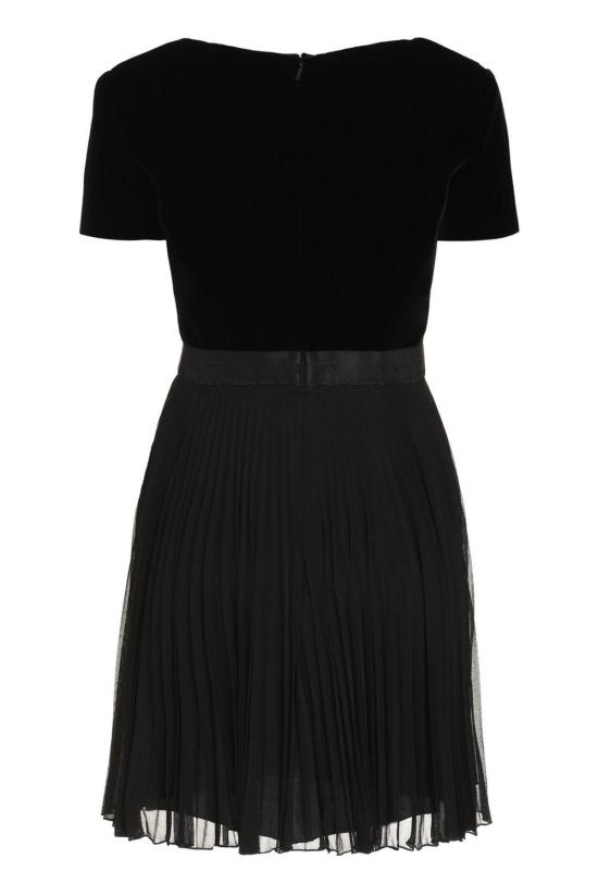  구찌 숏 원피스 브이넥 플리츠 미니 드레스 블랙 - GUCCI