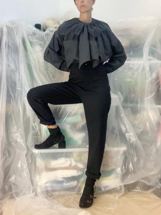  Lotta from Stockholm 스트레이트 팬츠 로타 와웬 울 팬츠 블랙 - OTHER BRANDS