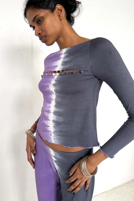  아바카시 긴팔 티셔츠 버튼 타이 다이 티셔츠 - ABACAXI