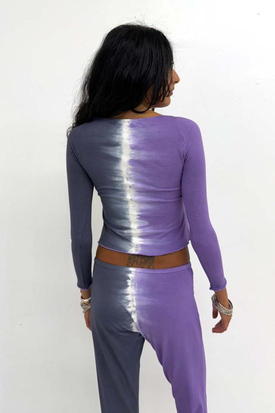  아바카시 긴팔 티셔츠 버튼 타이 다이 티셔츠 - ABACAXI