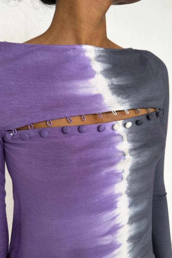  아바카시 긴팔 티셔츠 버튼 타이 다이 티셔츠 - ABACAXI