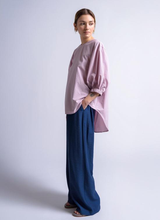  그레이 블라우스 . 비라고 탑 라일락 효소 워싱 포플린