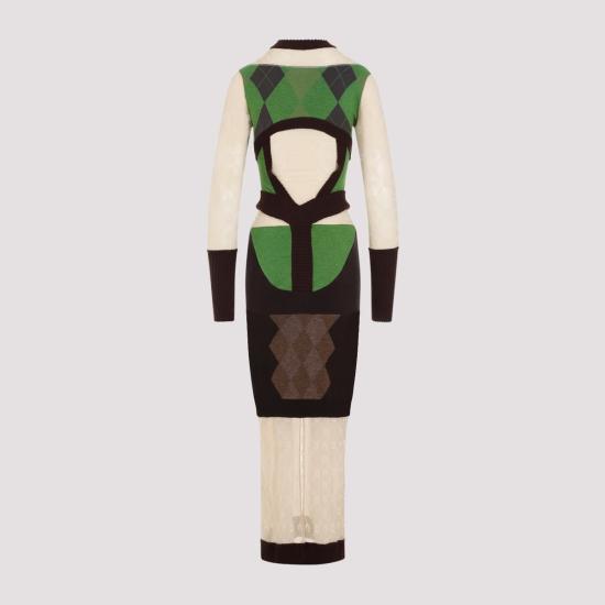  마린세르 롱 원피스 마린 세르 리제너레이티드 로젠지 니트 슬림핏 드레스 멀티컬러 - MARINE SERRE