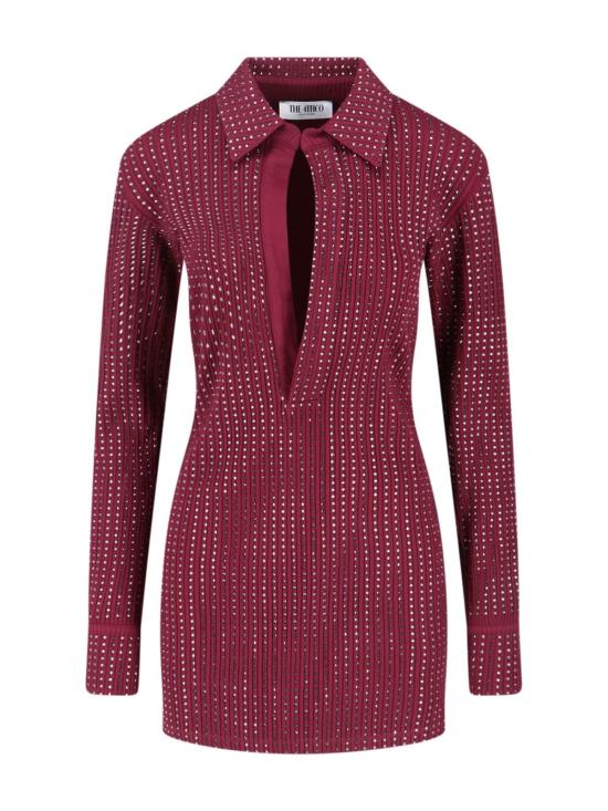  디 아티코 숏 원피스 아티코 립드 크리스털 장식 미니 드레스 레드