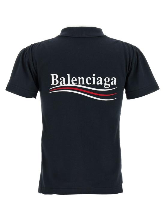  발렌시아가 반팔 티셔츠 로고 자수 폴로 셔츠 블루 - BALENCIAGA