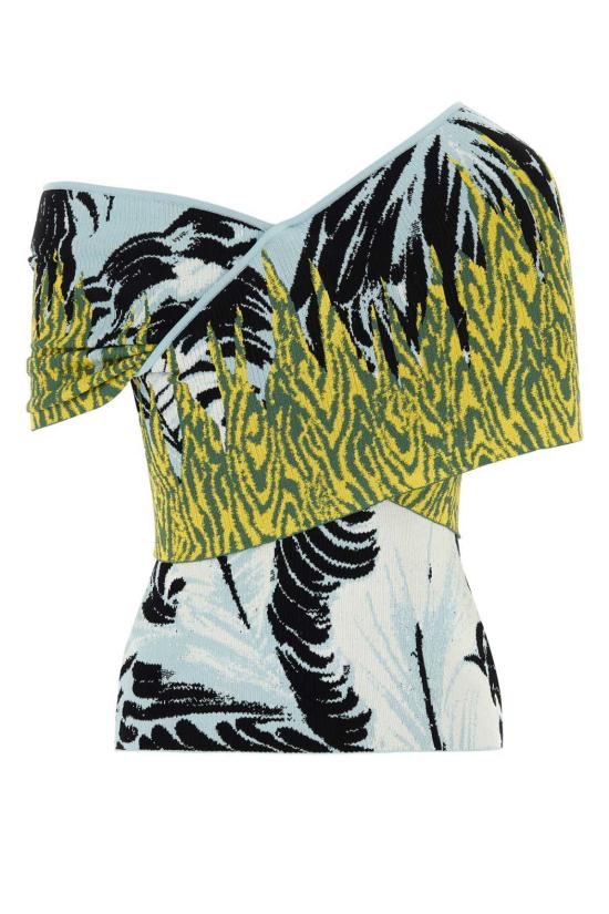  보테가베네타 블라우스 보테가 베네타 자수 자카드 탑 멀티옐로우 - BOTTEGA VENETA