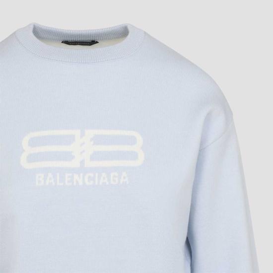  발렌시아가 스웨터 크롭 풀오버 라이트 블루 라떼 - BALENCIAGA