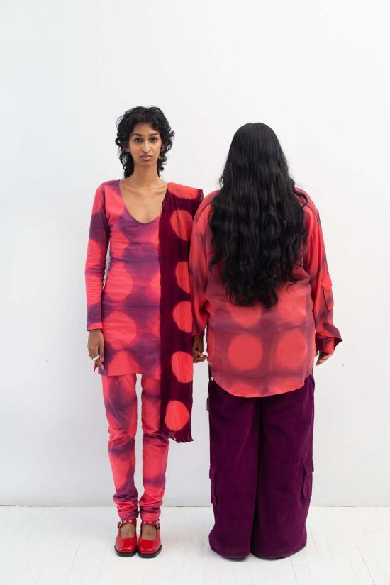  아바카시 머플러/스카프 샨티 세트 (쉬폰 스카프 포함, 레드 색상) - ABACAXI