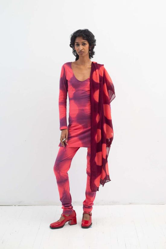  아바카시 머플러/스카프 샨티 세트 (쉬폰 스카프 포함, 레드 색상) - ABACAXI