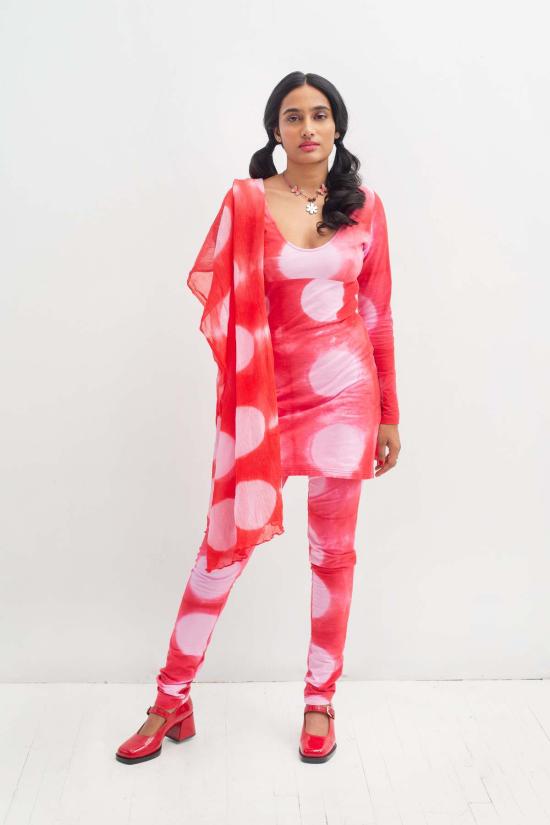  아바카시 머플러/스카프 샨티 세트 (쉬폰 스카프 포함, 레드 색상)