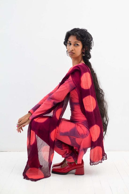  아바카시 머플러/스카프 샨티 세트 (쉬폰 스카프 포함, 레드 색상) - ABACAXI