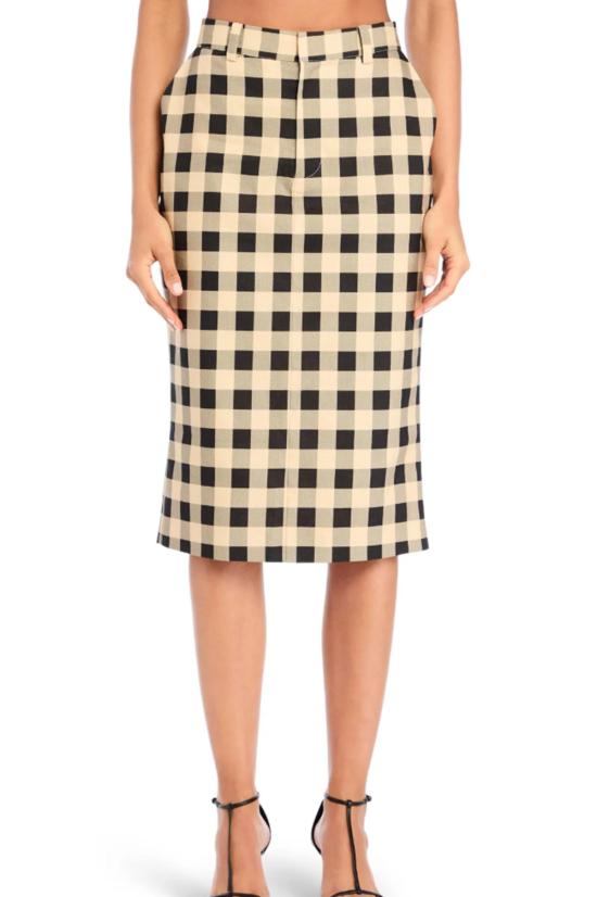  세로야 미디 스커트 Ser.O.Ya 칼 리넨  깅엄 스커트 - SER.O.YA